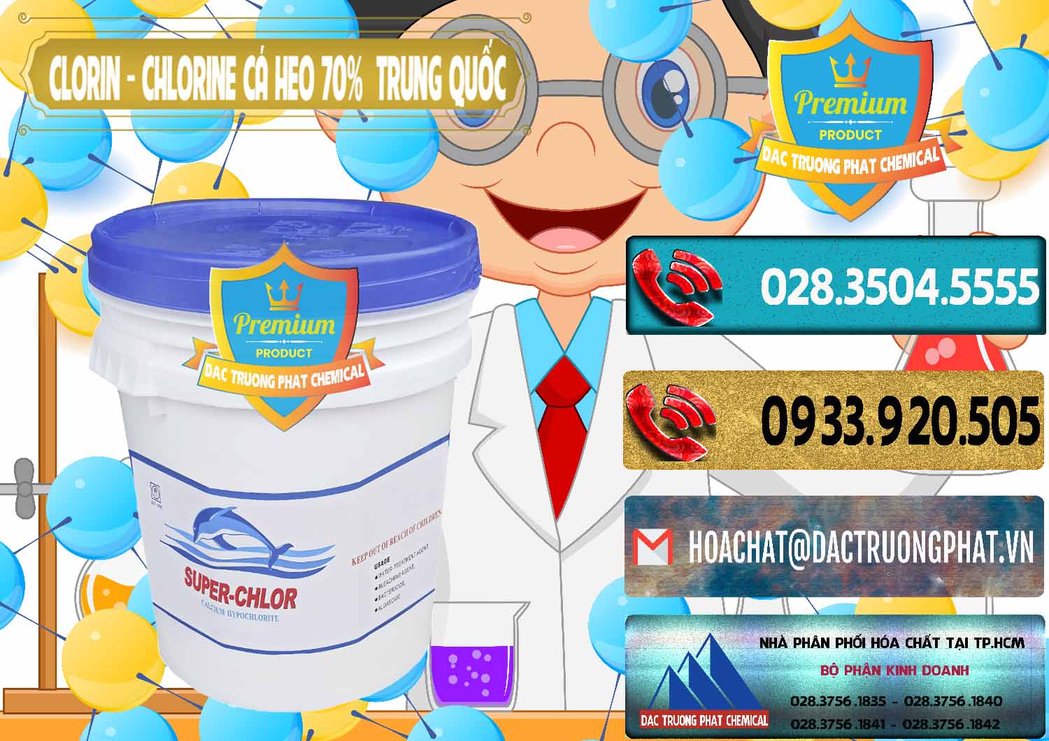 Cty kinh doanh và bán Clorin - Chlorine Cá Heo 70% Super Chlor Nắp Xanh Trung Quốc China - 0209 - Cty cung cấp & bán hóa chất tại TP.HCM - hoachatdetnhuom.com