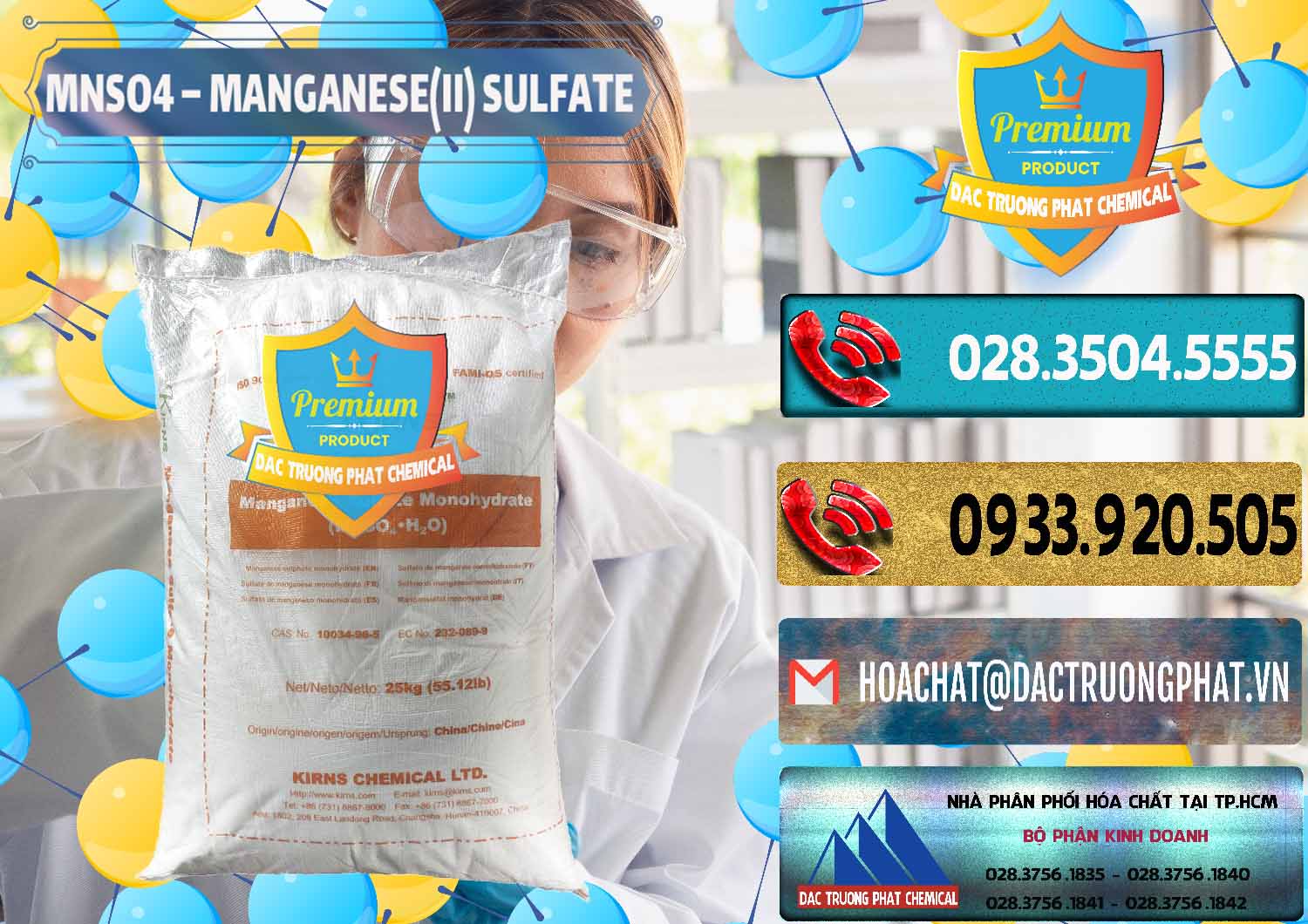 Địa chỉ cung ứng và bán Mangan Sulphate Dạng Bột > Mangan Sulfate Monohydrate Kirns Trung Quốc China tại Long An Chuyên cung ứng ( bán ) MNSO4 – Manganese (II) Sulfate Kirns Trung Quốc China - 0095 - Cung cấp _ nhập khẩu hóa chất tại TP.HCM - hoachatdetnhuom.com