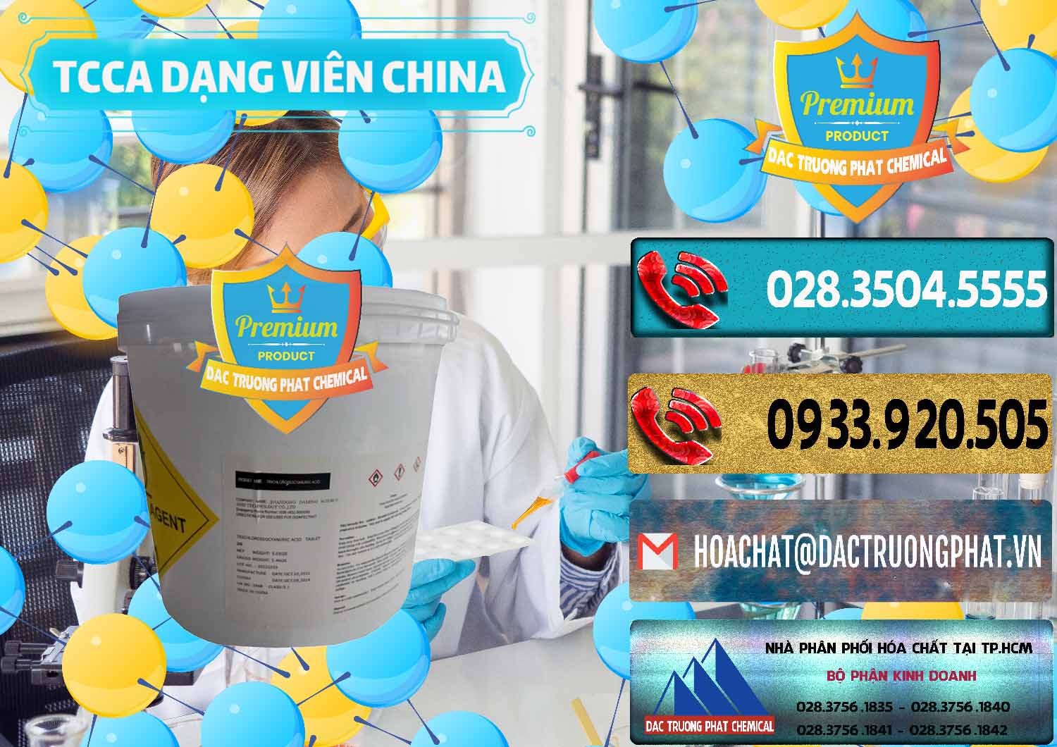 Nơi cung cấp _ bán TCCA - Acid Trichloroisocyanuric Dạng Viên Thùng 5kg Trung Quốc China - 0379 - Cty chuyên kinh doanh & phân phối hóa chất tại TP.HCM - hoachatdetnhuom.com